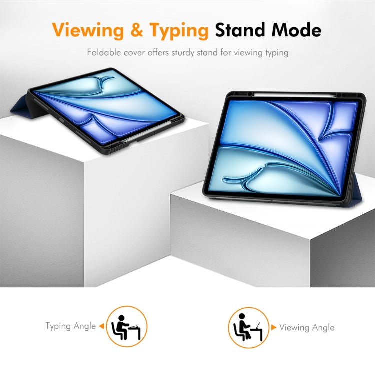 For iPad Air 13 2024 ENKAY Tri-fold Custer Texture TPU Leather Smart Tablet Case with Pen Slot(Grey) - iPad Air 13 2025 / 2024 Cases by ENKAY | Online Shopping UK | buy2fix