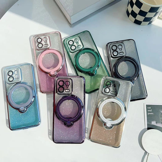 For Xiaomi 13 Rotation MagSafe Holder Gradient Glitter TPU Phone Case(Pink) by buy2fix