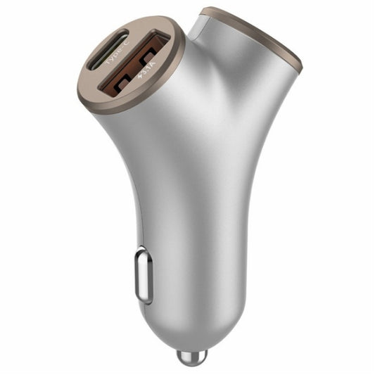 A2 2 USB + 2 Type-C Phone Fast Charging Power Adapter 78W Y-Shaped Car Charger(Silver) by buy2fix
