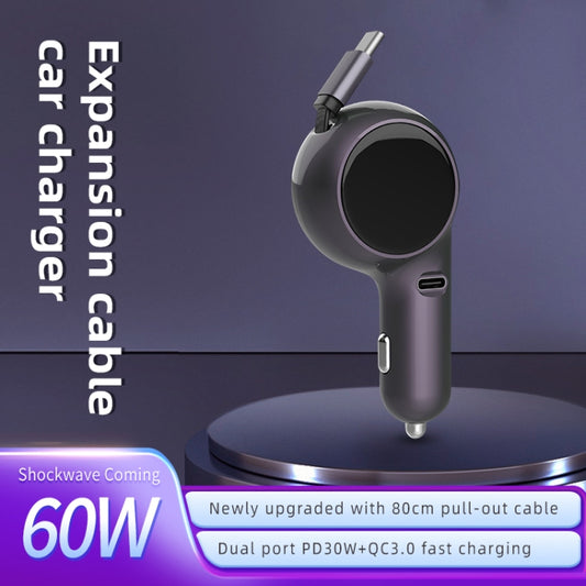 K2 With 60W Type-C Retractable Cable Type-C Port Phone Fast Charging Adapter Car Charger by buy2fix