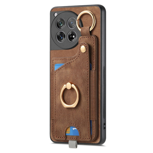 For OnePlus 12 5G Retro Skin-feel Ring Card Bag Phone Case with Hang Loop(Brown) by buy2fix