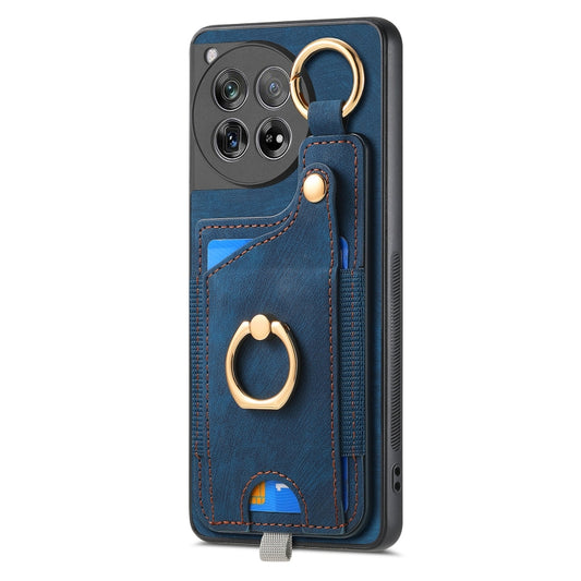 For OnePlus 12 5G Retro Skin-feel Ring Card Bag Phone Case with Hang Loop(Blue) by buy2fix