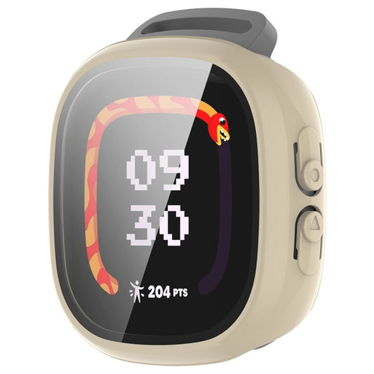 For Fitbit Ace LTE PC + Tempered Glass Film Integrated Watch Protective Case(Ivory White) by buy2fix