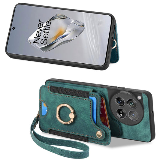 For OnePlus 12 5G Retro Skin-feel Ring Multi-card RFID Wallet Phone Case(Green) by buy2fix