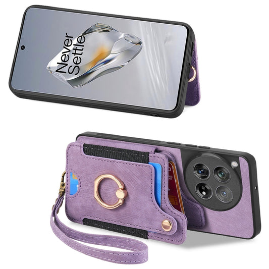 For OnePlus 12 5G Retro Skin-feel Ring Multi-card RFID Wallet Phone Case(Purple) by buy2fix