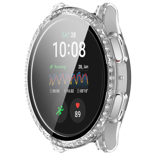 For Samsung Galaxy Watch 7 44mm Single Row Diamond PC + Tempered Film Integrated Watch Protective Case(Transparent White) by buy2fix