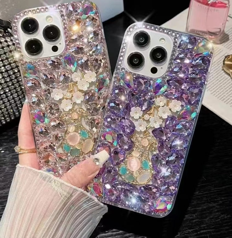 For iPhone 15 Pro Plum Blossom Handmade Diamond Inlay PC Phone Case(Purple) - iPhone 15 Pro Cases by buy2fix | Online Shopping UK | buy2fix