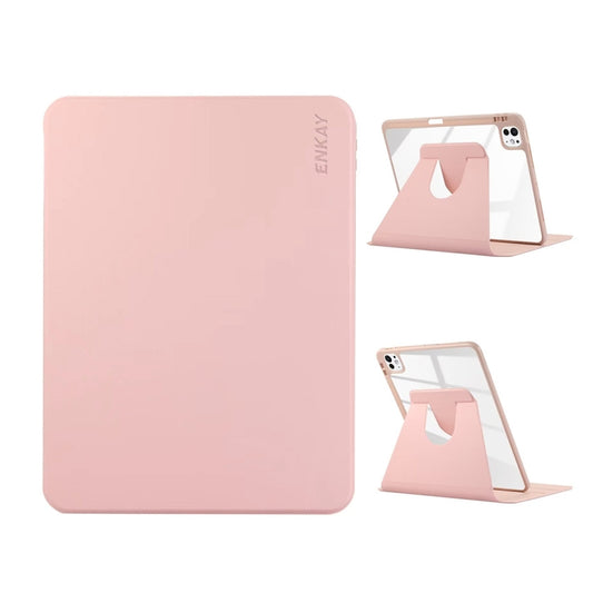 For iPad Pro 13 2024 ENKAY 360 Rotation PMMA Leather Smart Tablet Case with Pen Slot(Pink) - iPad Air 13 2025 / 2024 Cases by ENKAY | Online Shopping UK | buy2fix