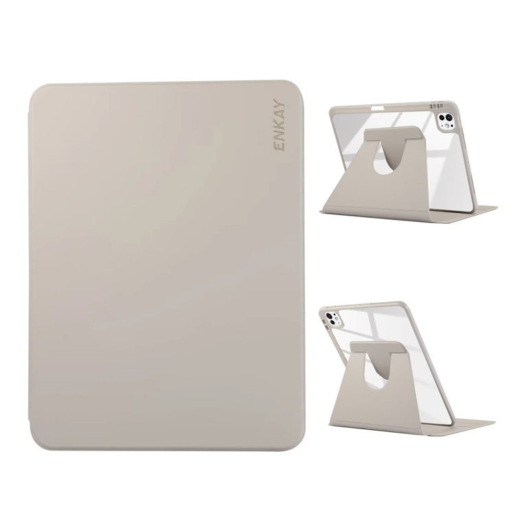 For iPad Pro 11 2024 ENKAY 360 Rotation PMMA Leather Smart Tablet Case with Pen Slot(Grey) - iPad Pro 11 2024 Cases by ENKAY | Online Shopping UK | buy2fix