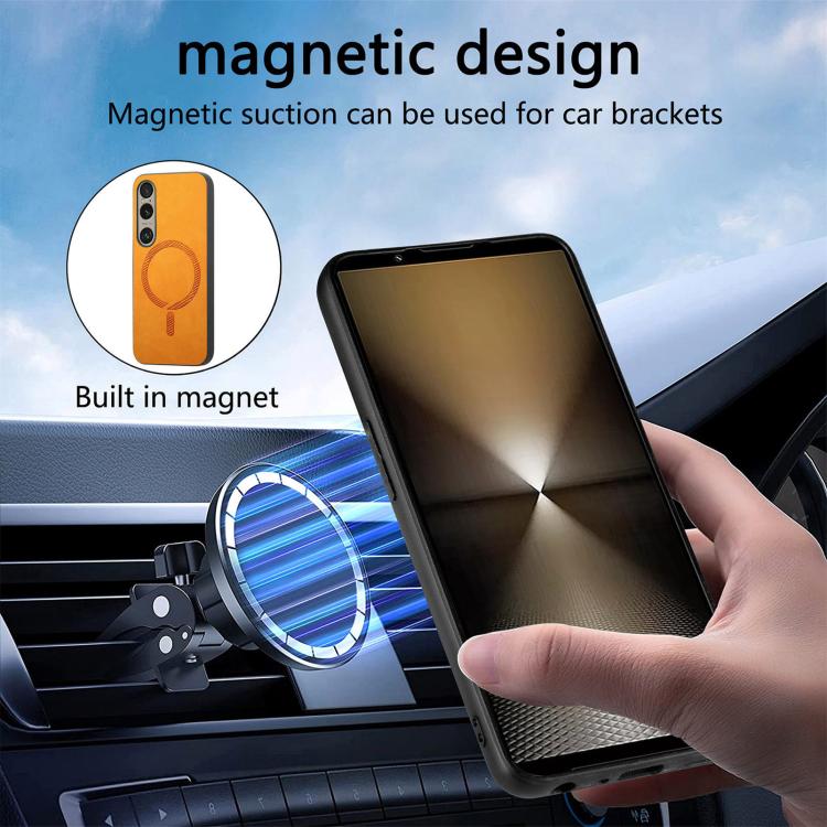 For Sony Xperia 5 V Retro Magsafe Magnetic PU Back Cover Phone Case(Yellow) by buy2fix