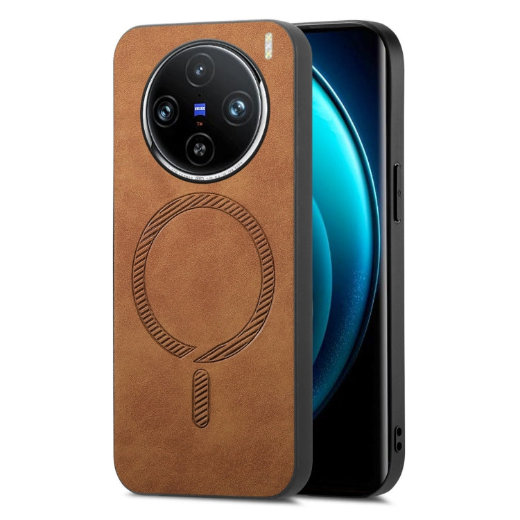 For vivo X100 5G Retro Magsafe Magnetic PU Back Cover Phone Case(Brown) - vivo Cases by buy2fix | Online Shopping UK | buy2fix