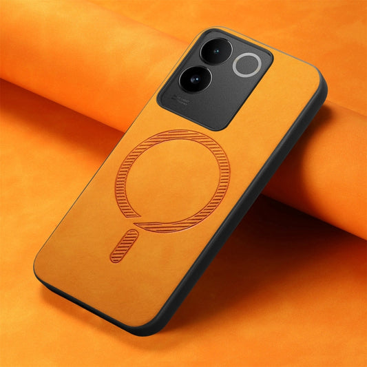 For vivo iQOO 12 Pro 5G Retro Magsafe Magnetic PU Back Cover Phone Case(Yellow) by buy2fix