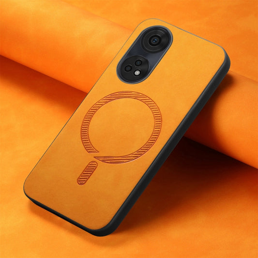 For OPPO A3 Pro Retro Magsafe Magnetic PU Back Cover Phone Case(Yellow) by buy2fix