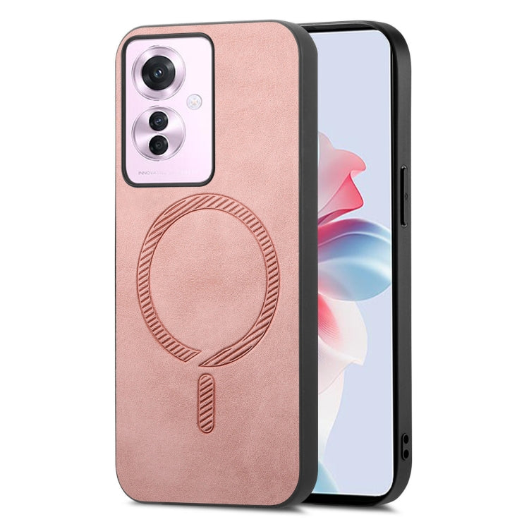 For OPPO Reno11 F Retro Magsafe Magnetic PU Back Cover Phone Case(Pink) - OPPO Cases by buy2fix | Online Shopping UK | buy2fix