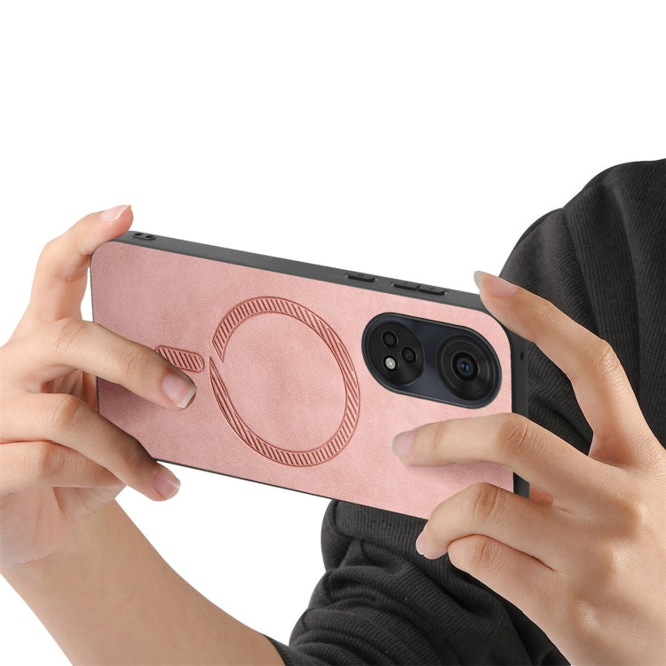For OPPO Reno11 F Retro Magsafe Magnetic PU Back Cover Phone Case(Pink) - OPPO Cases by buy2fix | Online Shopping UK | buy2fix