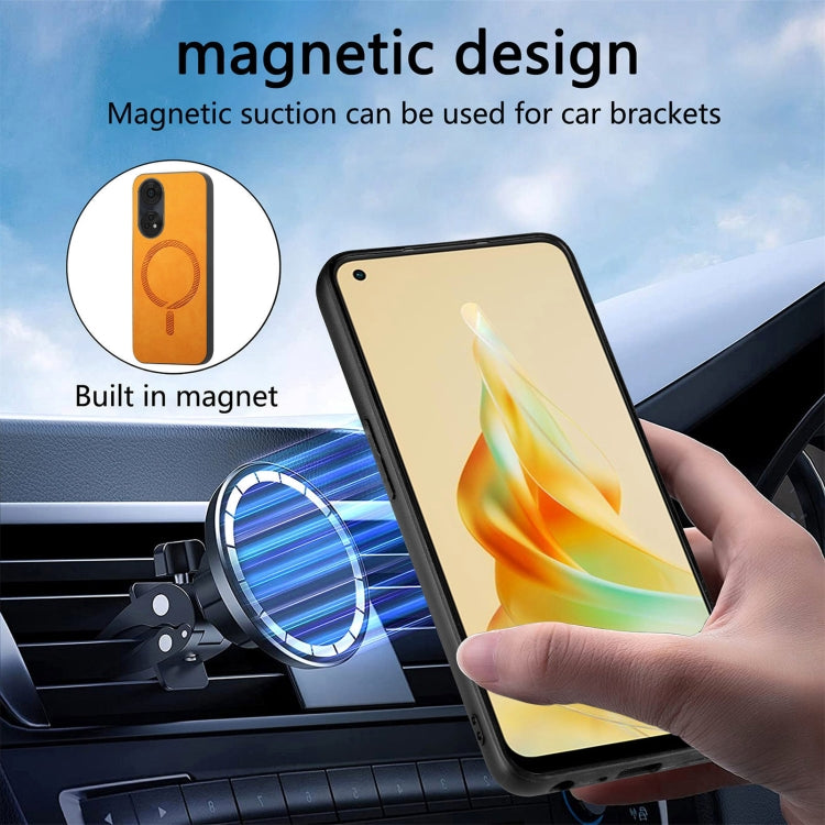 For OPPO Reno11 Global Retro Magsafe Magnetic PU Back Cover Phone Case(Brown) by buy2fix