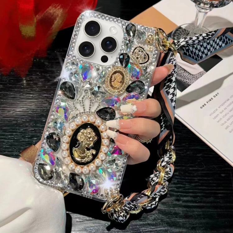 For iPhone 15 Pro Handmade Diamond Purple Gemstone Scarf Bracelet PC Phone Case(Black) - iPhone 15 Pro Cases by buy2fix | Online Shopping UK | buy2fix