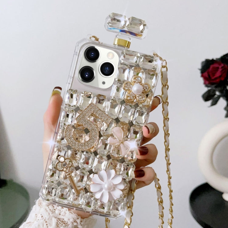 For iPhone 11 Pro Max Crossbody Perfume Bottle Handmade Inlaid Diamond PC Phone Case(White) - iPhone 11 Pro Max Cases by buy2fix | Online Shopping UK | buy2fix