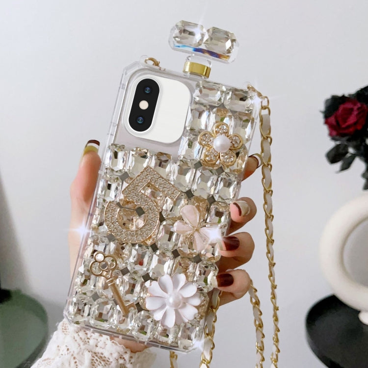 For iPhone X / XS Crossbody Perfume Bottle Handmade Inlaid Diamond PC Phone Case(White) - More iPhone Cases by buy2fix | Online Shopping UK | buy2fix
