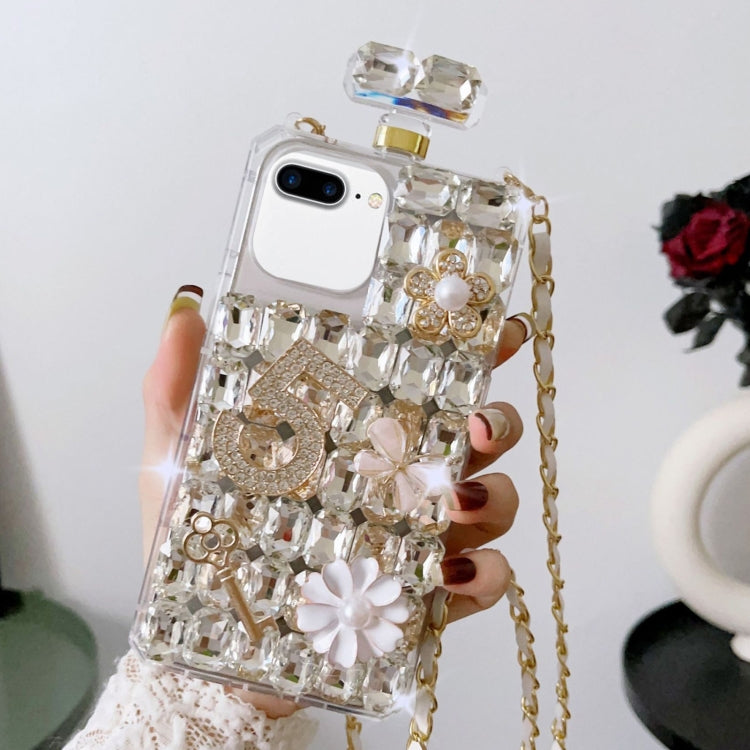 For iPhone 7 Plus / 8 Plus Crossbody Perfume Bottle Handmade Inlaid Diamond PC Phone Case(White) - More iPhone Cases by buy2fix | Online Shopping UK | buy2fix