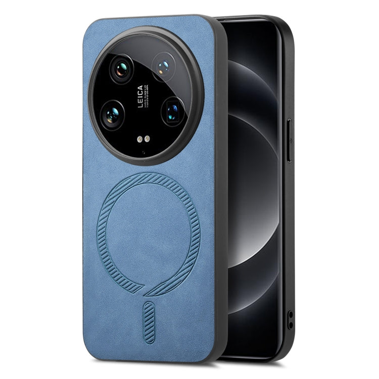 For Xiaomi 14 Ultra Solid Color Retro Magsafe PU Back Cover Phone Case(Blue) - Xiaomi 14 Ultra Cases by buy2fix | Online Shopping UK | buy2fix