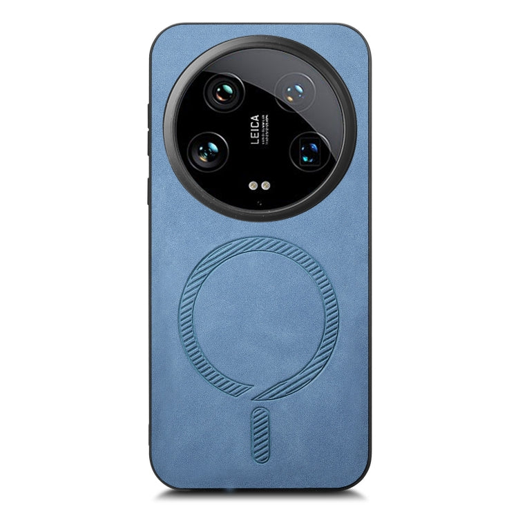 For Xiaomi 14 Ultra Solid Color Retro Magsafe PU Back Cover Phone Case(Blue) - Xiaomi 14 Ultra Cases by buy2fix | Online Shopping UK | buy2fix