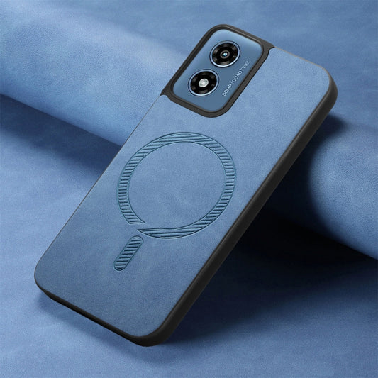 For Motorola Moto G Play 2024 4G Retro Magsafe Magnetic PU Back Cover Phone Case(Blue) by buy2fix