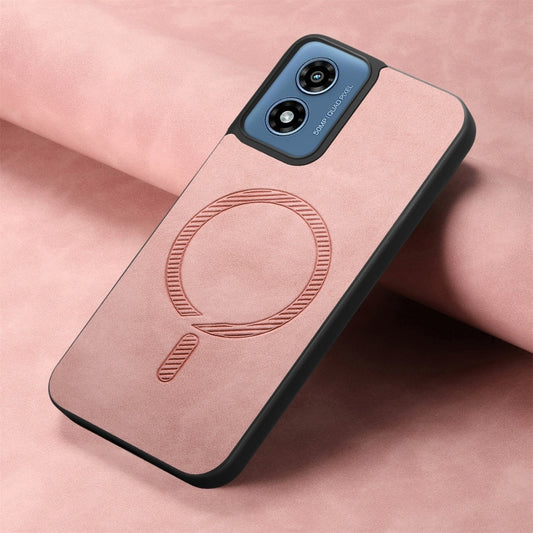 For Motorola Moto G Play 2024 4G Retro Magsafe Magnetic PU Back Cover Phone Case(Pink) by buy2fix