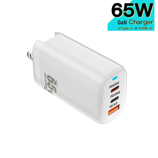 TE-65W GaN PD65W Dual USB-C/Type-C+USB-A Laptop Tablet Adapter,US Plug(White) by buy2fix