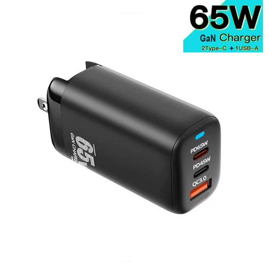 TE-65W GaN PD65W Dual USB-C/Type-C+USB-A Laptop Tablet Adapter,US Plug(Black) by buy2fix