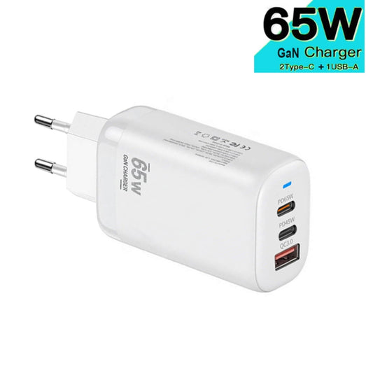 TE-65W GaN PD65W Dual USB-C+USB-A Laptop / Tablet Adapter,EU Plug(White) by buy2fix