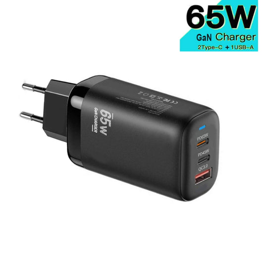TE-65W GaN PD65W Dual USB-C+USB-A Laptop / Tablet Adapter,EU Plug(Black) by buy2fix