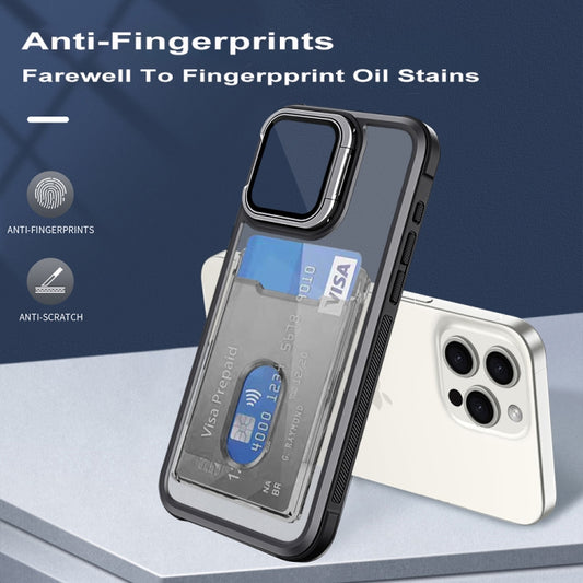 For iPhone 16 Pro Card Bag Holder Acrylic Hybrid TPU Phone Case(Blue) by buy2fix