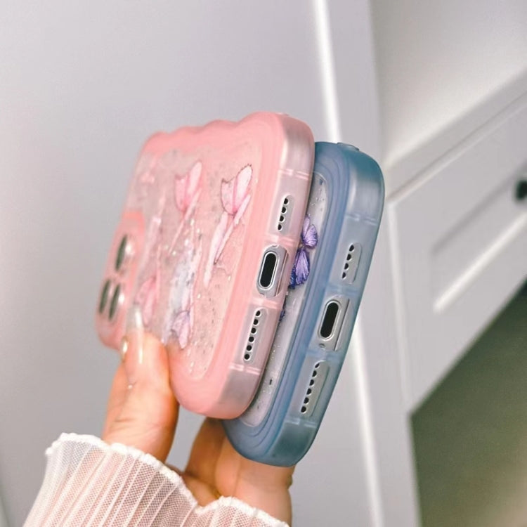 For iPhone 16 Plus Wave Edge Butterfly TPU Hybrid PC Phone Case(Blue) by buy2fix