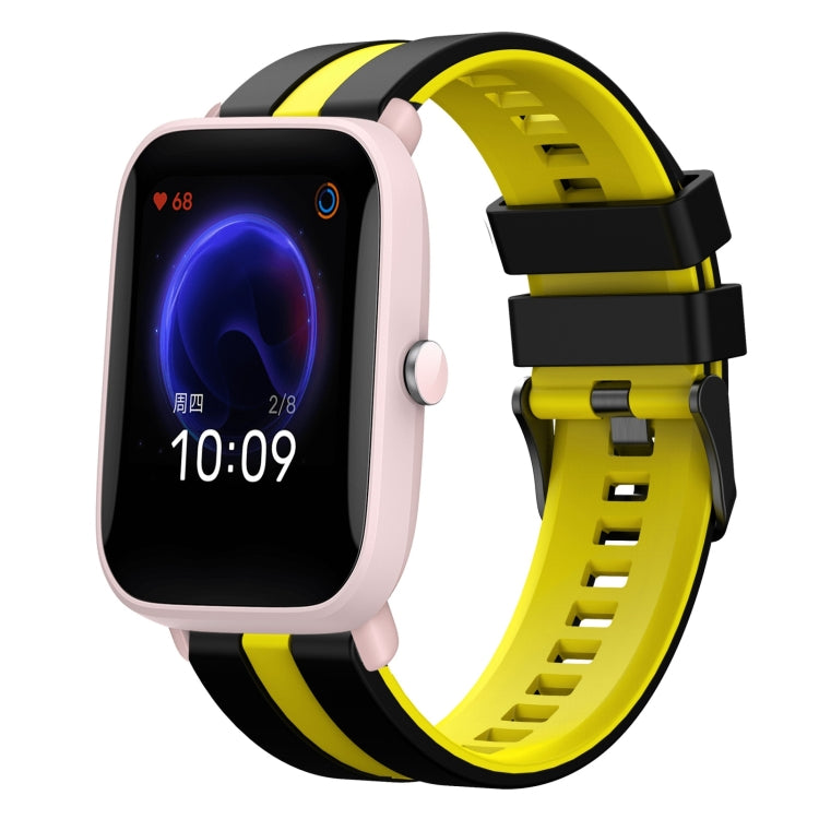 For Amazfit Pop Pro 20mm Two-Color Sports Silicone Watch Band(Black+Yellow) - Watch Bands by buy2fix | Online Shopping UK | buy2fix