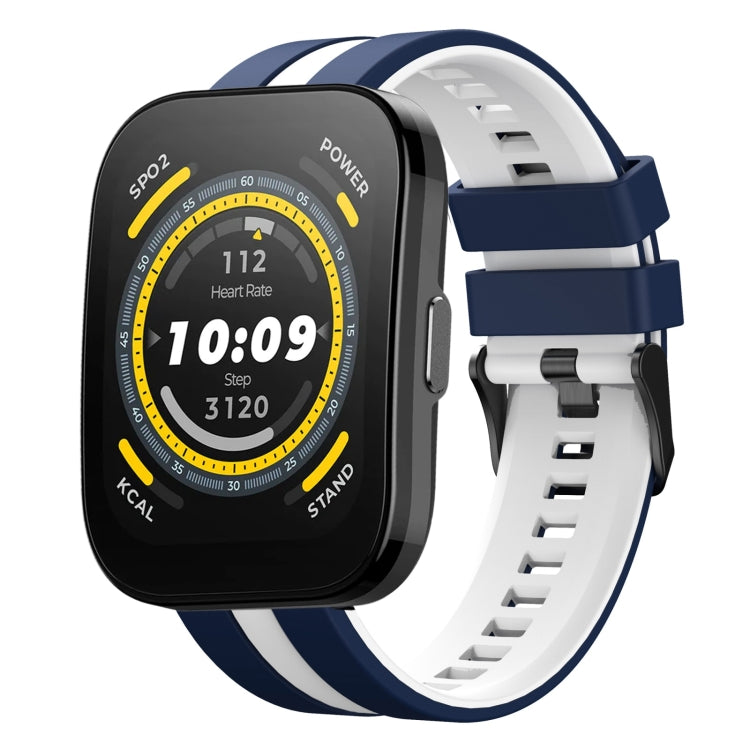 For Amazfit Bip 5 22mm Two-Color Sports Silicone Watch Band(Blue+White) - Watch Bands by buy2fix | Online Shopping UK | buy2fix
