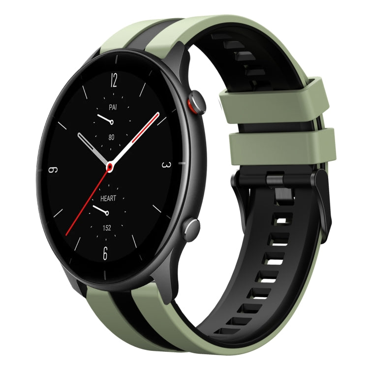 For Amazfit GTR 2e 22mm Two-Color Sports Silicone Watch Band(Light Green+Black) - Watch Bands by buy2fix | Online Shopping UK | buy2fix