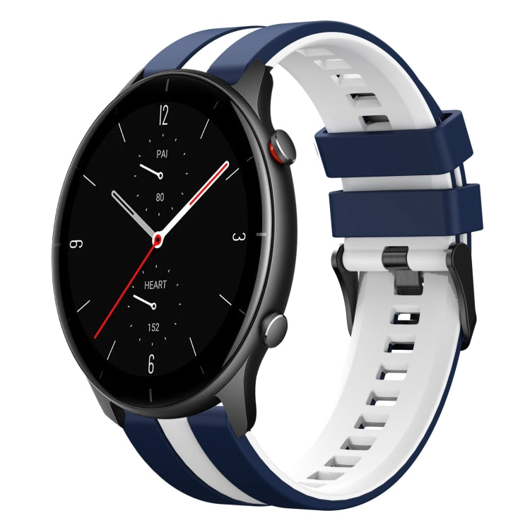 For Amazfit GTR 2e 22mm Two-Color Sports Silicone Watch Band(Blue+White) - Watch Bands by buy2fix | Online Shopping UK | buy2fix