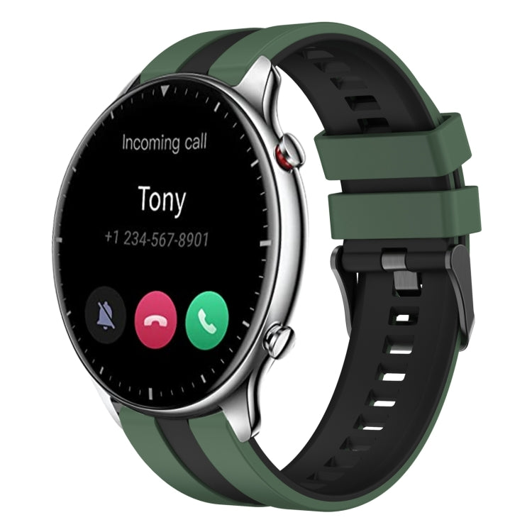 For Amazfit GTR 2 22mm Two-Color Sports Silicone Watch Band(Olive Green+Black) - Watch Bands by buy2fix | Online Shopping UK | buy2fix