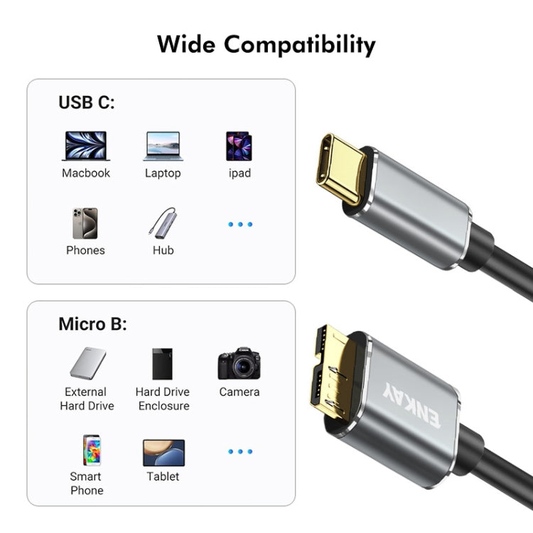 ENKAY USB 3.1 Type-C to USB 3.0 Micro B 10Gbps Data Camera Hard Drive Cable, Length:0.5m by ENKAY