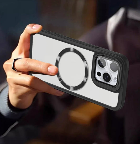 For iPhone 16 Plus CD-grain Magsafe Acrylic Hybrid TPU Phone Case(Black) by buy2fix