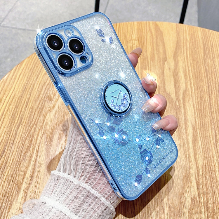 For iPhone 16 Pro Max Gradient Glitter Immortal Flower Ring All-inclusive Phone Case(Blue) - iPhone 16 Pro Max Cases by buy2fix | Online Shopping UK | buy2fix