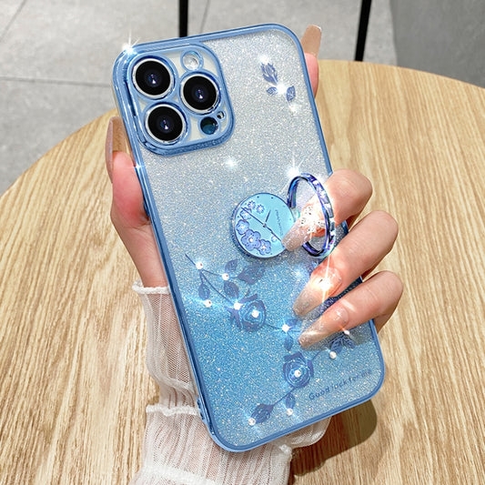 For iPhone 16 Pro Max Gradient Glitter Immortal Flower Ring All-inclusive Phone Case(Blue) - iPhone 16 Pro Max Cases by buy2fix | Online Shopping UK | buy2fix
