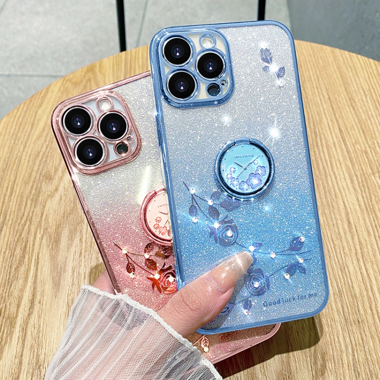 For iPhone 16 Pro Max Gradient Glitter Immortal Flower Ring All-inclusive Phone Case(Blue) - iPhone 16 Pro Max Cases by buy2fix | Online Shopping UK | buy2fix