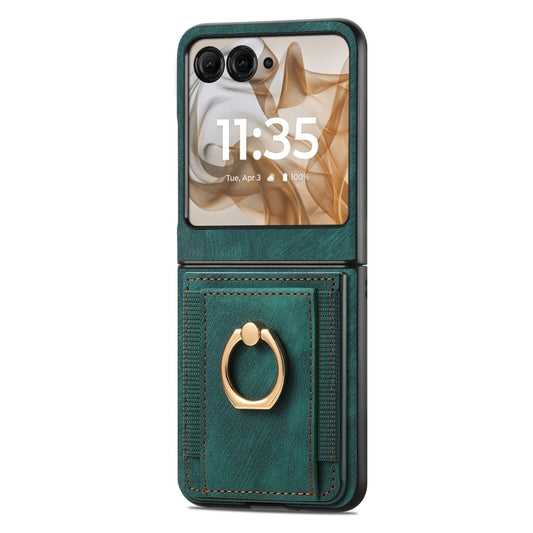 For Motorola Razr 50 Ultra Retro Skin-feel Ring Card Bag Phone Case(Green) by buy2fix