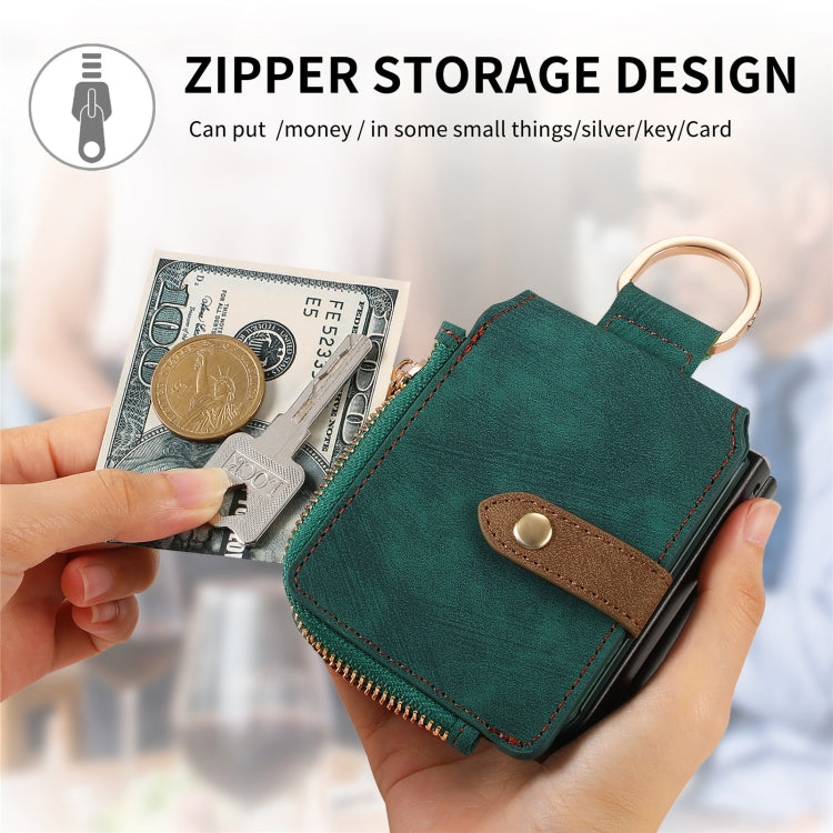 For Motorola Razr 50 Retro Ring Vertical Zipper Wallet Phone Case(Green) - Motorola Cases by buy2fix | Online Shopping UK | buy2fix