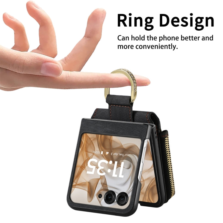 For Motorola Razr 50 Ultra Retro Ring Vertical Zipper Wallet Phone Case(Black) - Motorola Cases by buy2fix | Online Shopping UK | buy2fix