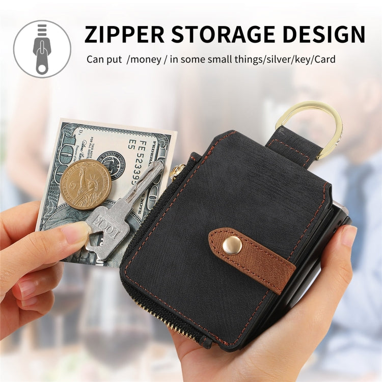 For Motorola Razr 50 Ultra Retro Ring Vertical Zipper Wallet Phone Case(Black) - Motorola Cases by buy2fix | Online Shopping UK | buy2fix
