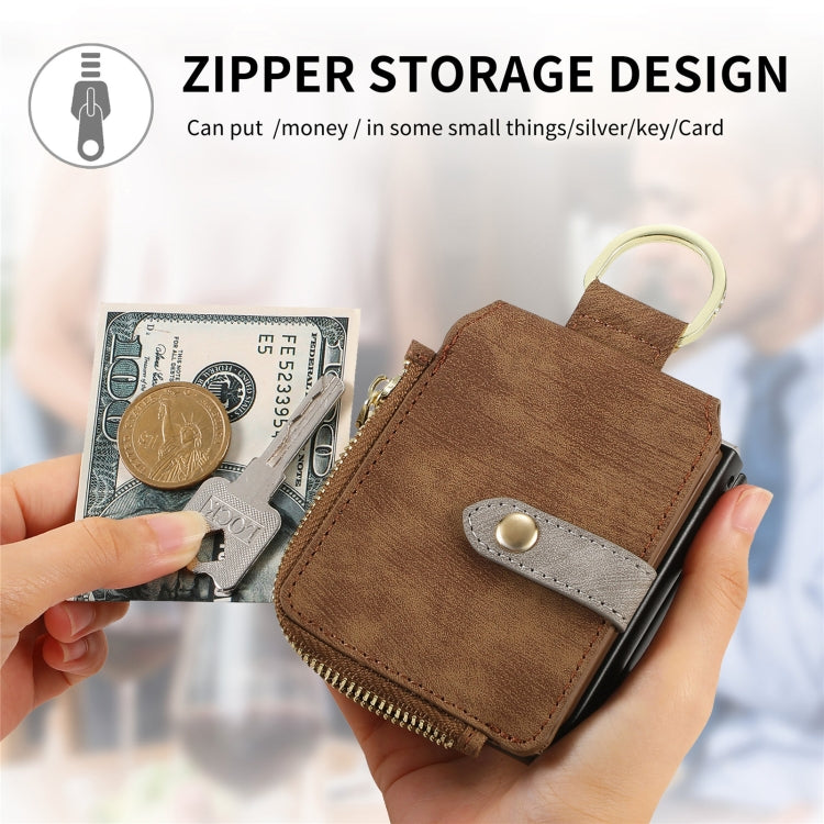 For Motorola Razr 50 Ultra Retro Ring Vertical Zipper Wallet Phone Case(Brown) - Motorola Cases by buy2fix | Online Shopping UK | buy2fix