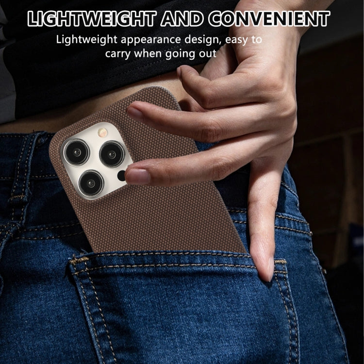 For iPhone 16 Stitching Cloth PU Shockproof Phone Case(Dark Brown) by buy2fix